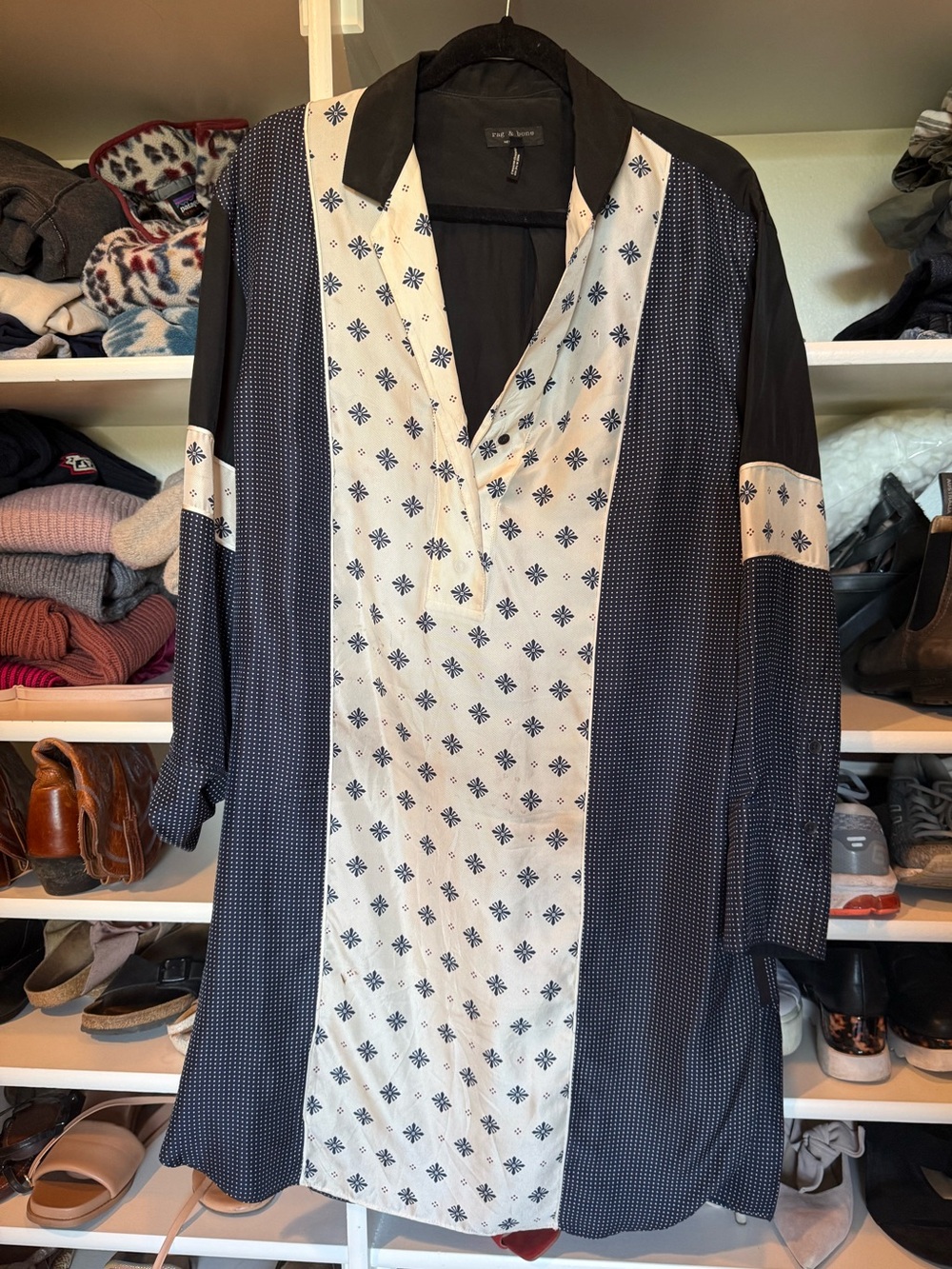 rag & bone Black and White Patterned Longline Tunic